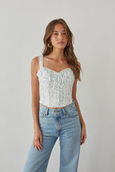 Lace Trim Floral Corset Top