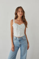 Lace Trim Floral Corset Top