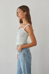 Lace Trim Floral Corset Top