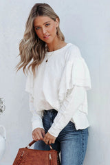 Bisso Cotton Blend Long Sleeve Ruffle Top