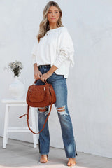 Bisso Cotton Blend Long Sleeve Ruffle Top