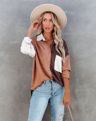 Blithe Faux Suede Colorblock Button Down Top - FINAL SALE