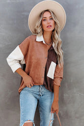 Blithe Faux Suede Colorblock Button Down Top - FINAL SALE