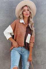 Blithe Faux Suede Colorblock Button Down Top - FINAL SALE
