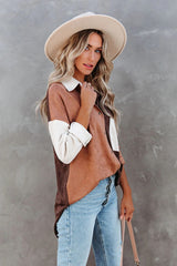 Blithe Faux Suede Colorblock Button Down Top - FINAL SALE