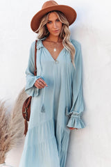 Bowdan Tiered Boho Maxi Dress - Soft Blue