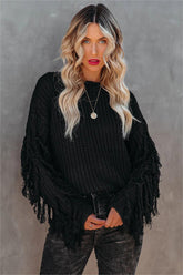 Bowman Fringe Knit Sweater - Black