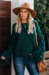 Bowman Fringe Knit Sweater - Hunter Green