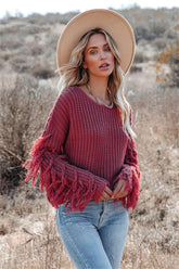 Bowman Fringe Knit Sweater - Red Bean
