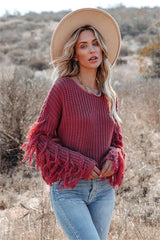 Bowman Fringe Knit Sweater - Red Bean
