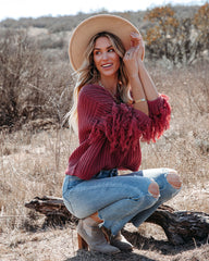Bowman Fringe Knit Sweater - Red Bean