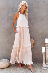 Brave Soul Pocketed Halter Maxi Dress - Champagne