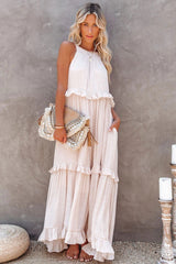 Brave Soul Pocketed Halter Maxi Dress - Champagne