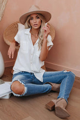 Brielle Linen Blend Button Down Top