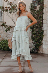 Brisbane Tiered Tassel Midi Dress - Sage