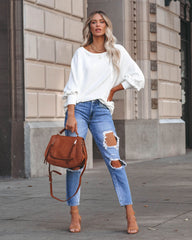 Brison Cotton Blend French Terry Pullover - Off White