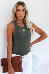 PREORDER - Cactus Washed Cotton Racerback Tank - Olive