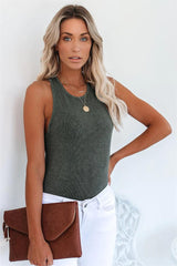 PREORDER - Cactus Washed Cotton Racerback Tank - Olive