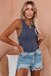 PREORDER - Cactus Washed Cotton Racerback Tank - Slate