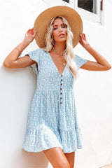 Blue Carolina Floral Button Down Babydoll Dress