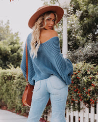 Carry On Knit V-Neck Sweater - Blue - FINAL SALE