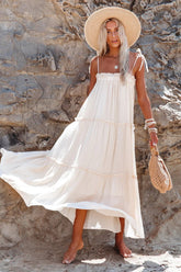 Catch The Sun Tiered Midi Dress - Eggshell