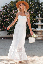 Ceremony Smocked Embroidered Lace Maxi Dress