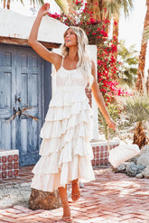 Chanel Cotton Asymmetrical Ruffle Midi Dress - Ecru