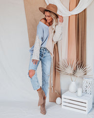 Change Of Heart Two-Tone Knit Leopard Sweater - Dusty Blue/ Cream