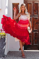 Cherry Bloom Ruffle Tiered Midi Dress