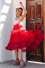 Cherry Bloom Ruffle Tiered Midi Dress