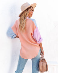 Cindy Cotton Colorblock Button Down Top - Blue Multi