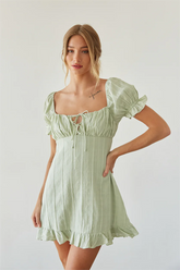 Clover Puff Sleeve Gingham Mini Dress