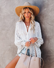 Coachella Valley Pocketed Striped Button Down Top - Off White