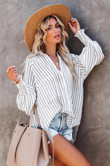 Coachella Valley Pocketed Striped Button Down Top - Off White