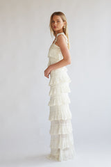 Beige Crochet Top and Maxi Tiered Skirt Matching Sets