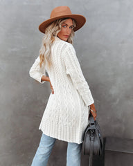 White Cable Knit Open Front Cardigan