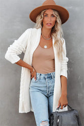 White Cable Knit Open Front Cardigan