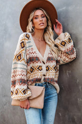 Vintage Geo Print Front Buttoned Cardigan