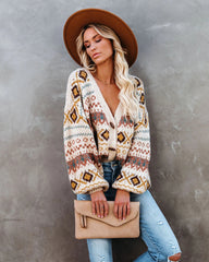 Vintage Geo Print Front Buttoned Cardigan