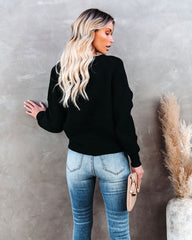 Crossover Ribbed Knit Sweater - Black