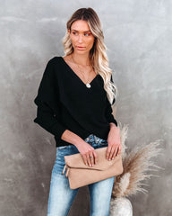 Crossover Ribbed Knit Sweater - Black