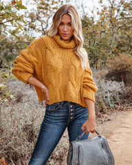 Cuddle Weather Cable Knit Handmade Turtleneck - Mustard - FINAL SALE