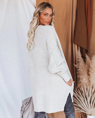 Beige Knit Open Front Cardigan