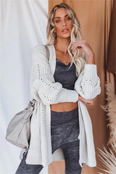 Beige Knit Open Front Cardigan