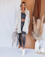 Beige Knit Open Front Cardigan