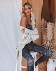 Beige Knit Open Front Cardigan