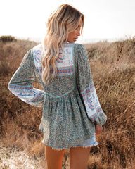 Boho Deep Water Floral Tassel Top