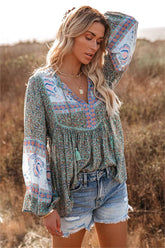 Deep Water Floral Tassel Top