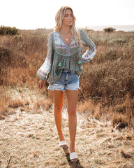Deep Water Floral Tassel Top